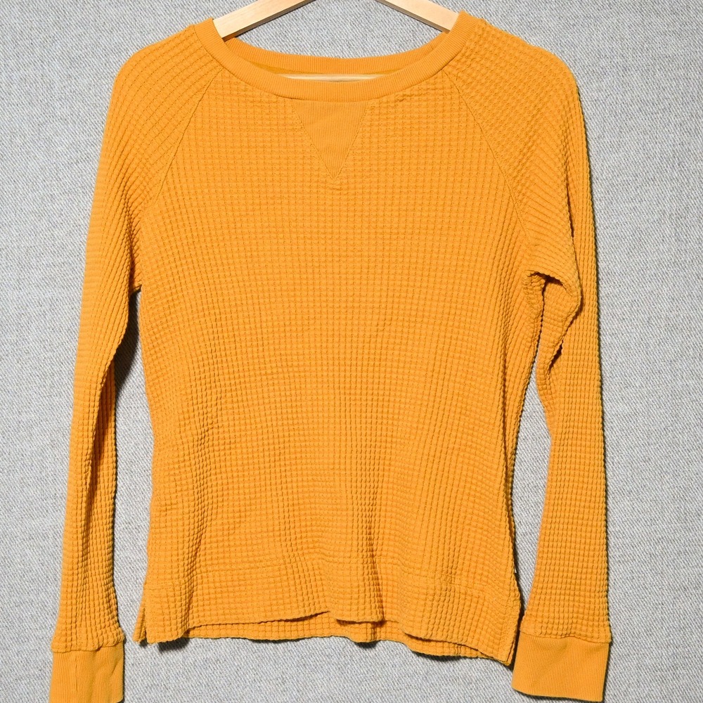 The North Face Waffle Knit Shirt Womens Medium Mustard Yellow